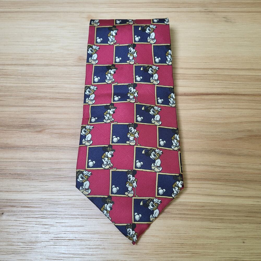 Vintage Disney Tie Rack Men's Mickey Mouse Silk Necktie Checkered Golf Print